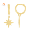 EMILIQUE 14KT YELLOW GOLD HUGGIE HOOP DROP STAR EARRINGS