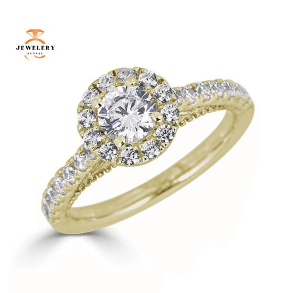 JULEVE 14KT GOLD 1.00 CTW DIAMOND ROUND HALO CATHEDRAL RING - Image 7