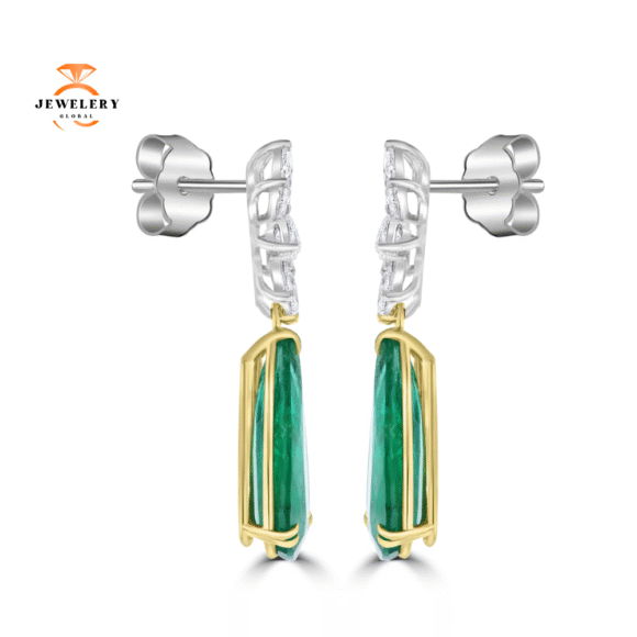 JULEVE 23.63 CTW EMERALD & 5.51 CTW DIAMOND DANGLE EARRINGS - Image 3