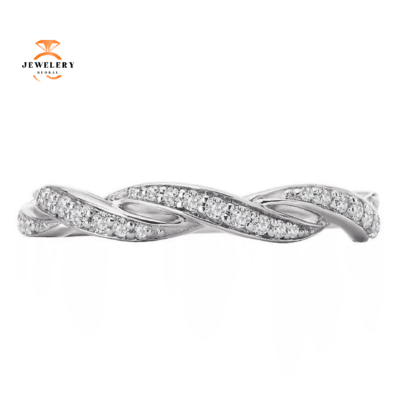 14KT WHITE GOLD 1/6 CTW ROUND DIAMOND BRAIDED TWIST BAND - Image 2