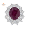 18KT GOLD 10.33 CT RUBY & 3.53 CTW DIAMOND OVAL HALO RING