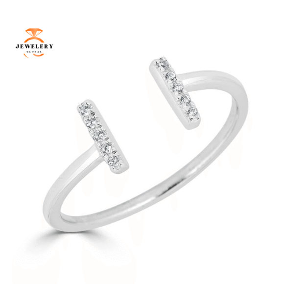 EMILIQUE 14KT GOLD 0 .06 CARAT TOTAL WEIGHT DIAMOND BAR CUFF RING - Image 2