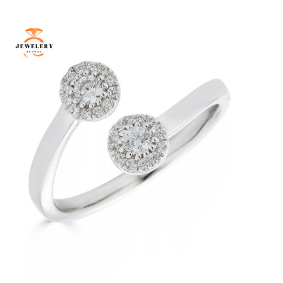 EMILIQUE 14KT GOLD 0.20CTW DIAMOND DOUBLE HALO CIRCLE RING