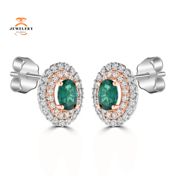 JULEVE 1.25 CTW ALEXANDRITE & 0.62 CTW DIAMOND HALO EARRINGS - Image 2