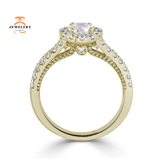 JULEVE 14KT GOLD 1.00 CTW DIAMOND ROUND HALO CATHEDRAL RING - Image 8