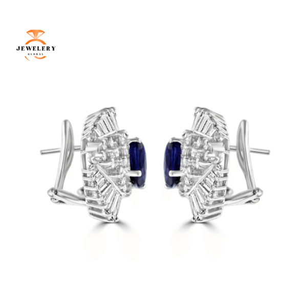 JULEVE 18KT WHITE GOLD 4.20CT SAPPHIRE & 4.23CTW DIAMOND CLUSTER EARRINGS - Image 2