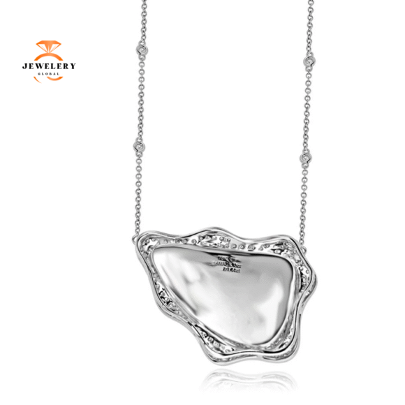 Juleve 18KT White Gold Ammolite & Diamond Halo Pendant - Image 2