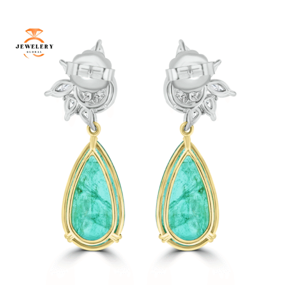 JULEVE 23.63 CTW EMERALD & 5.51 CTW DIAMOND DANGLE EARRINGS - Image 4