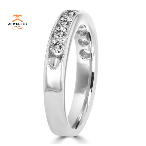 14KT White Gold 3/4 CTW Round Diamond Channel Set Milgrain Band - Image 2