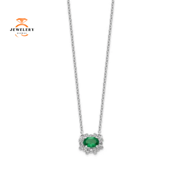 14KT WHITE GOLD DIAMOND AND EMERALD NECKLACE - Image 3
