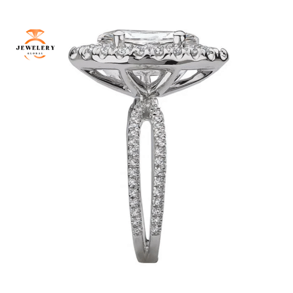 18KT WHITE GOLD 1/2 CTW DIAMOND MARQUISE HALO SPLIT SHANK SETTING FOR 1 CT - Image 2