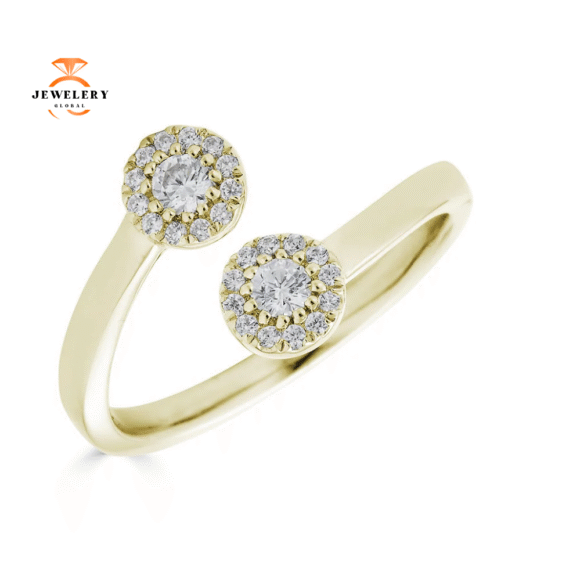 EMILIQUE 14KT GOLD 0.20CTW DIAMOND DOUBLE HALO CIRCLE RING - Image 3