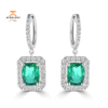 JULEVE 3.00 CTW EMERALD & 1.00 CTW DIAMOND HALO EARRINGS