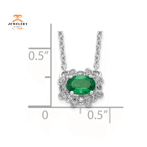 14KT WHITE GOLD DIAMOND AND EMERALD NECKLACE - Image 2