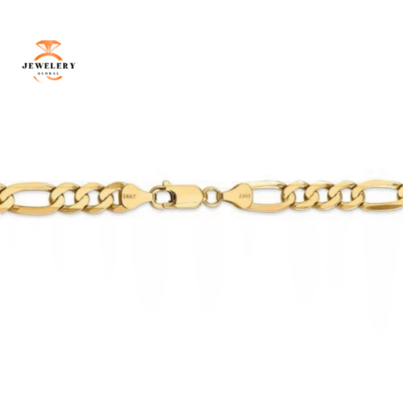 14KT YELLOW GOLD 7MM FLAT SOLID FIGARO CHAIN NECKLACE - 5 LENGTHS - Image 2