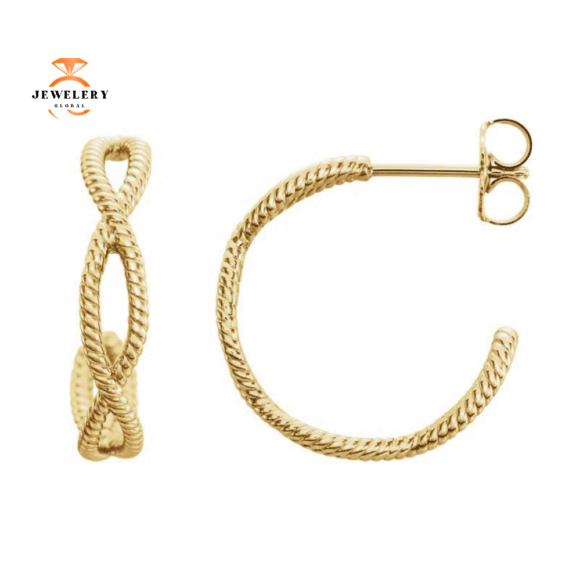 14KT YELLOW GOLD TWIST ROPE HOOP EARRINGS
