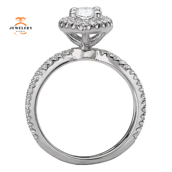 18KT WHITE GOLD 1/2 CTW DIAMOND MARQUISE HALO SPLIT SHANK SETTING FOR 1 CT - Image 3