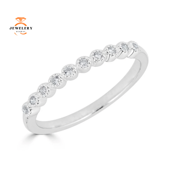 EMILIQUE 14KT GOLD 0 .10 CTW DIAMOND BEADED BEZEL BAND