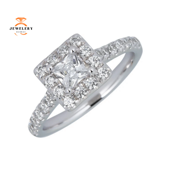 JULEVE 14KT GOLD 1.00 CTW DIAMOND SQUARE HALO CATHEDRAL RING