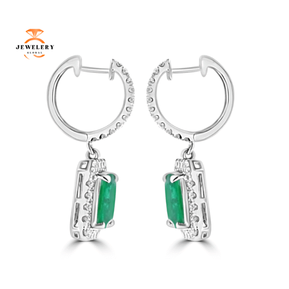 JULEVE 3.00 CTW EMERALD & 1.00 CTW DIAMOND HALO EARRINGS - Image 2