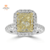 14KT WHITE GOLD 3.78 CTW YELLOW DIAMOND EMERALD STYLE HALO RING