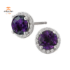 14KT WHITE GOLD AMETHYST & DIAMOND HALO EARRINGS