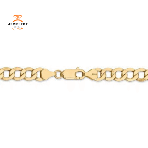 14KT YELLOW GOLD 7MM SEMI SOLID CURB CHAIN NECKLACE - 4 LENGTHS - Image 2