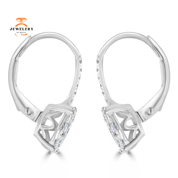 18KT WHITE GOLD 1.00 CTW DIAMOND CLUSTER DROP LEVERBACK EARRINGS - Image 3