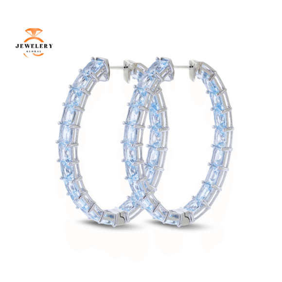 18KT WHITE GOLD 13.41CTW AQUAMARINE OVAL HOOP EARRINGS