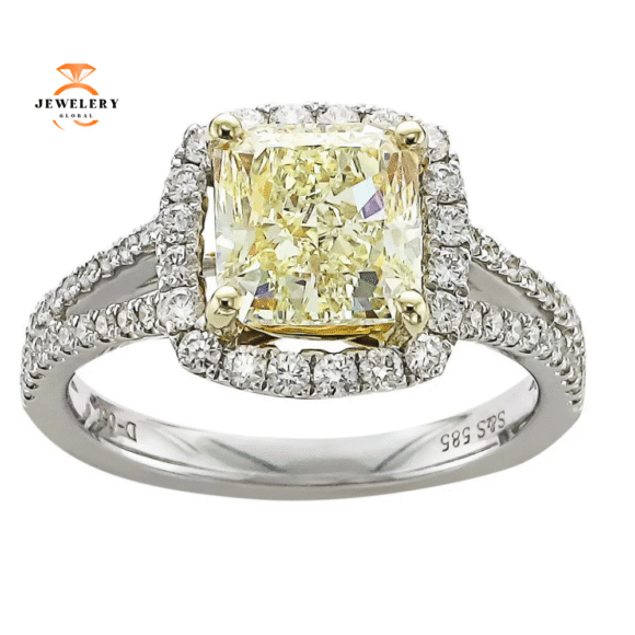 2.53 Fancy Yellow Halo Split Shank Diamond Ring
