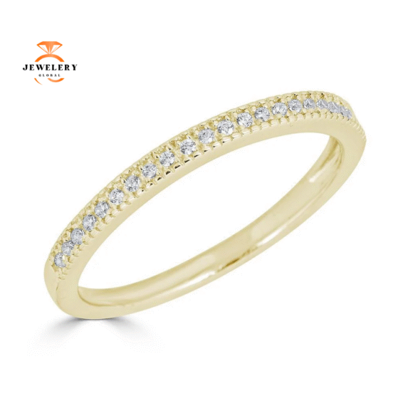 EMILIQUE 14KT GOLD 0.10 CTW DIAMOND BEADED STACKABLE RING