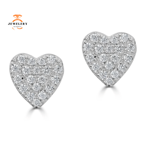 EMILIQUE 14KT GOLD 1/6 CTW DIAMOND PAVE HEART STUD EARRINGS