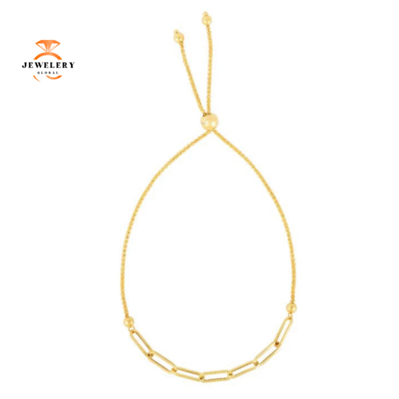 EMILIQUE 14KT YELLOW GOLD PAPERCLIP LINK BOLO BRACELET