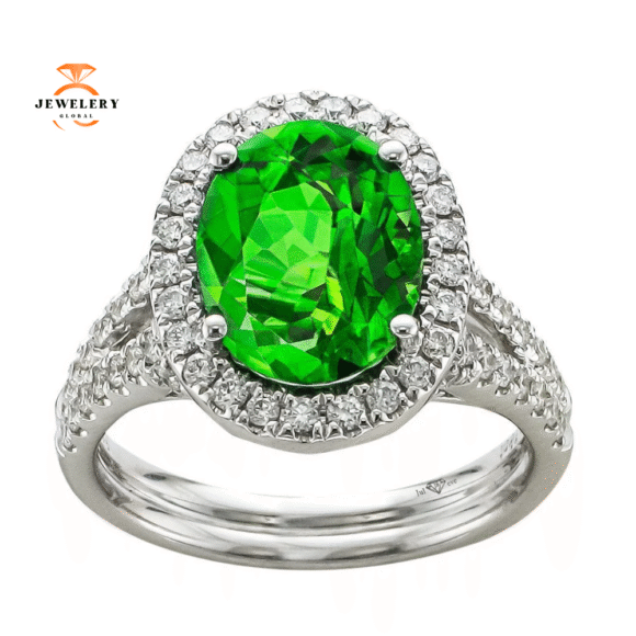JULEVE 18KT WHITE GOLD 3.08 CT TOURMALINE & 0.74 CTW DIAMOND HALO RING