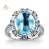JULEVE 18KT WHITE GOLD 5.17CT TOURMALINE & 0.93CTW HALO DIAMOND RING