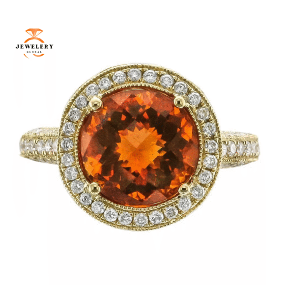 JULEVE 18KT YELLOW GOLD 4.26 CT CITRINE AND 1.15 CTW DIAMOND RING