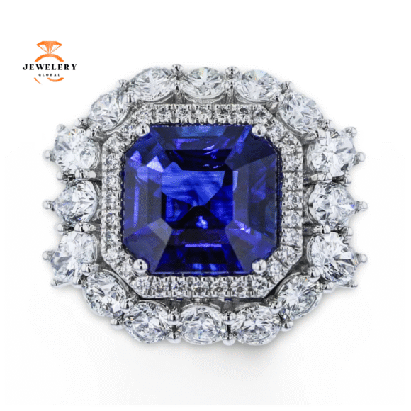 JULEVE PLATINUM 7.28CT SAPPHIRE & 3.38CTW DIAMOND RING