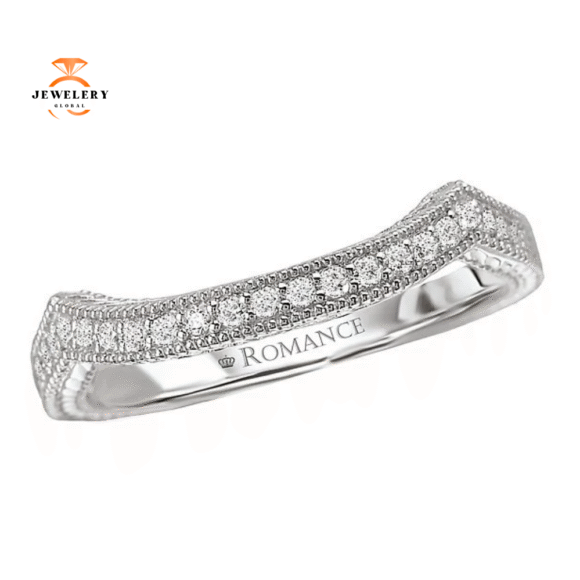 14KT White Gold 1/8 CTW Diamond Curved Vintage Wedding Band