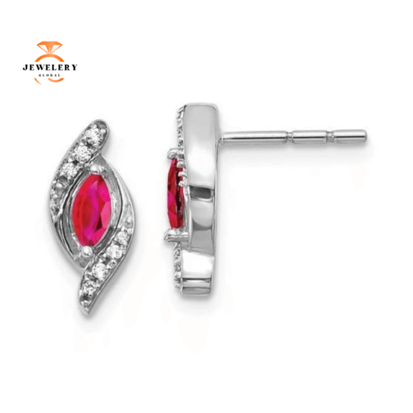 14KT WHITE GOLD DIAMOND AND RUBY EARRINGS