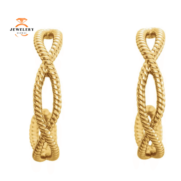 14KT YELLOW GOLD TWIST ROPE HOOP EARRINGS - Image 2