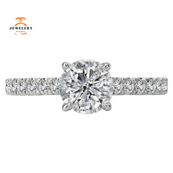 14KT WHITE GOLD 1/2 CTW DIAMOND CATHEDRAL SETTING FOR 1 CT ROUND - Image 2