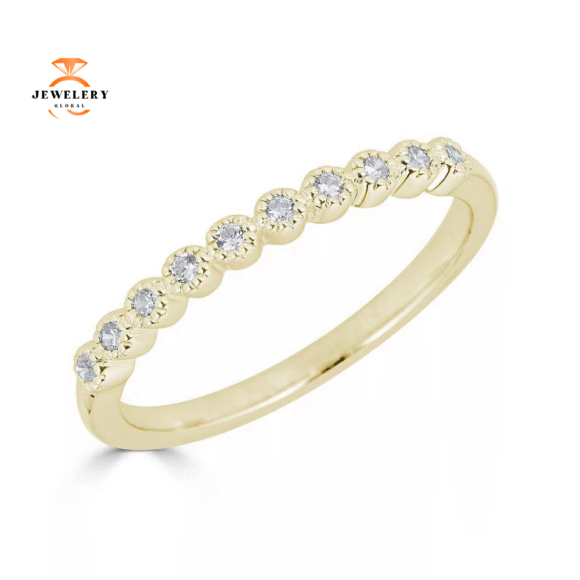 EMILIQUE 14KT GOLD 0 .10 CTW DIAMOND BEADED BEZEL BAND - Image 2