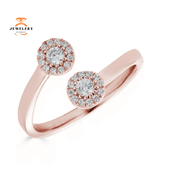 EMILIQUE 14KT GOLD 0.20CTW DIAMOND DOUBLE HALO CIRCLE RING - Image 5