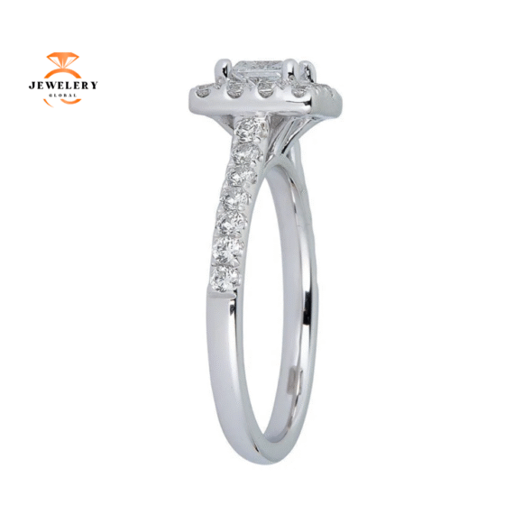 JULEVE 14KT GOLD 1.00 CTW DIAMOND SQUARE HALO CATHEDRAL RING - Image 2