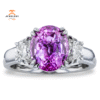 JULEVE 18KT WHITE GOLD 4.62CT PURPLE-PINK SAPPHIRE & 0.65CTW DIAMOND 3 STONE RING