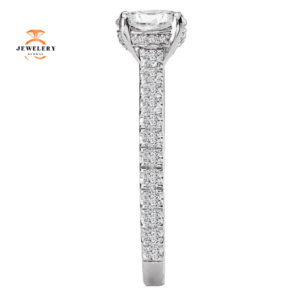 14KT WHITE GOLD 1/2 CTW DIAMOND CATHEDRAL SETTING FOR 1 CT ROUND - Image 3