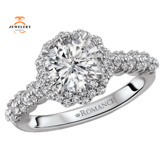 18KT WHITE GOLD 1/2 CTW DIAMOND ROUND HALO SETTING FOR 1.50 CT ROUND