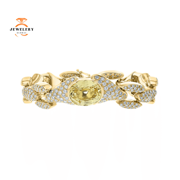 18KT YELLOW GOLD 14.81 CTW YELLOW SAPPHIRE & 5 CTW DIAMOND PAVÉ BRACELET