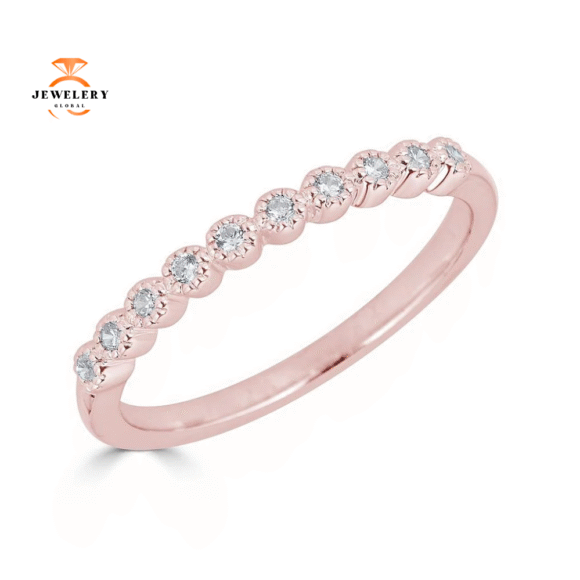 EMILIQUE 14KT GOLD 0 .10 CTW DIAMOND BEADED BEZEL BAND - Image 3