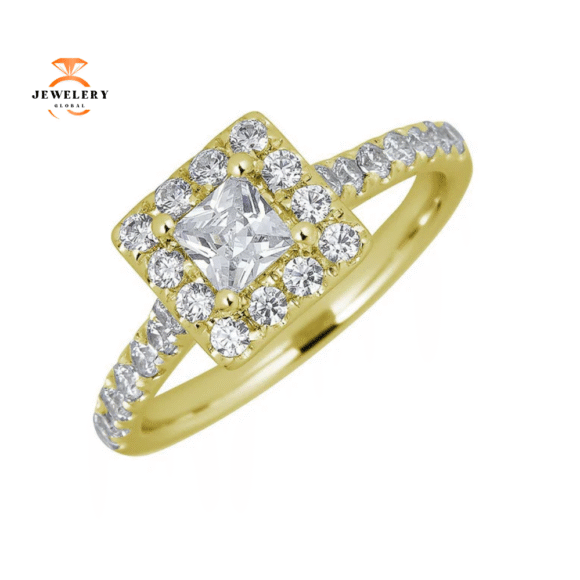 JULEVE 14KT GOLD 1.00 CTW DIAMOND SQUARE HALO CATHEDRAL RING - Image 3